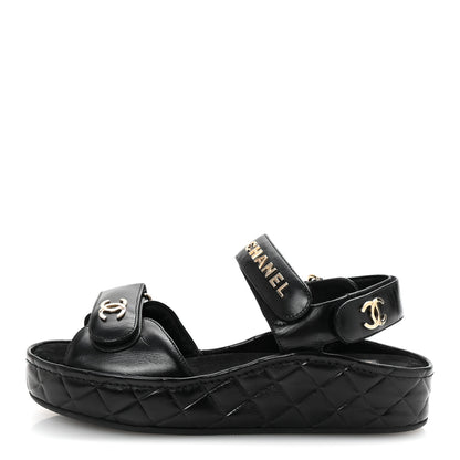 Chanel Shiny Calfskin Logo Platform Sandals 37 Black 1 of 10