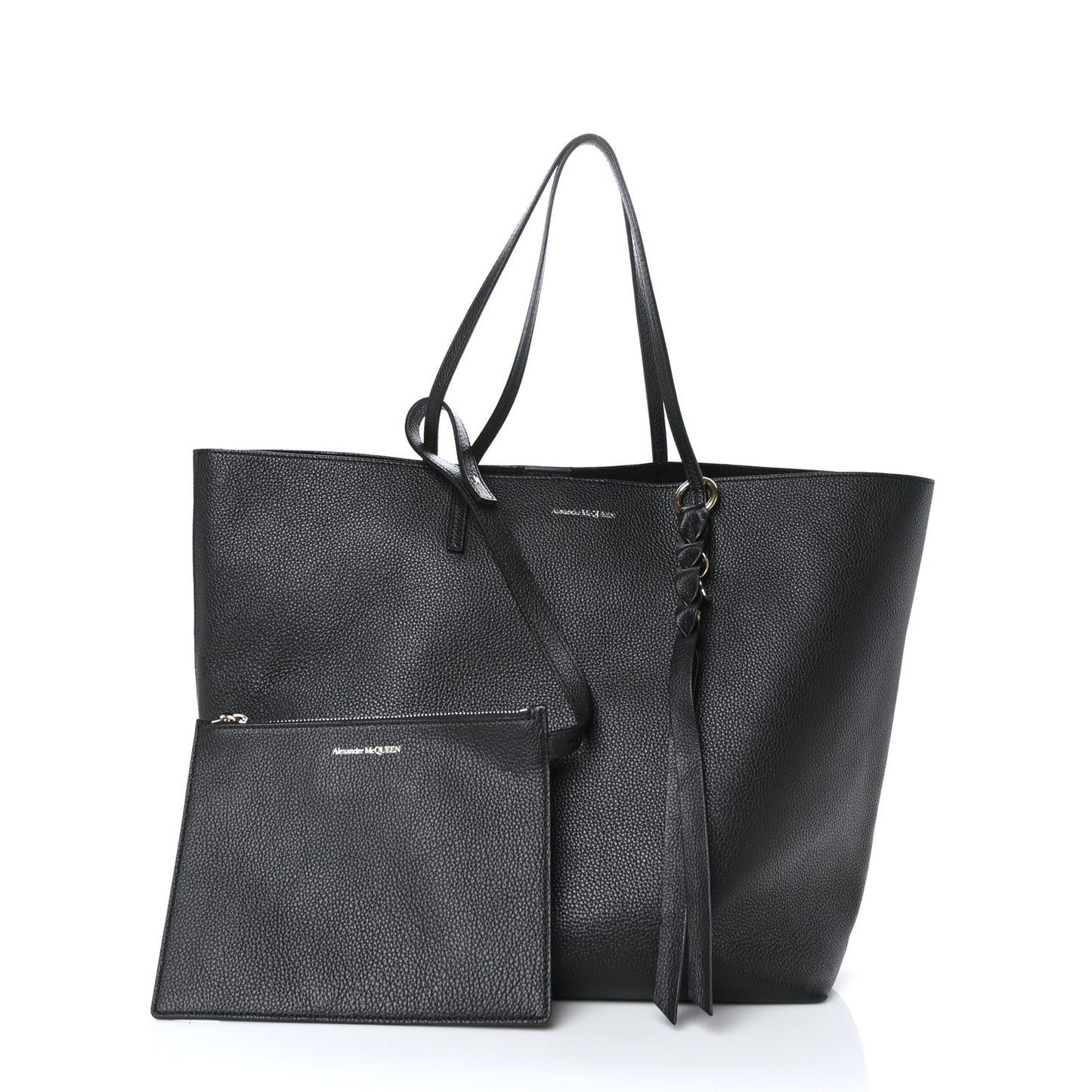 Grained Calfskin Skull Open Shopper Tote Black