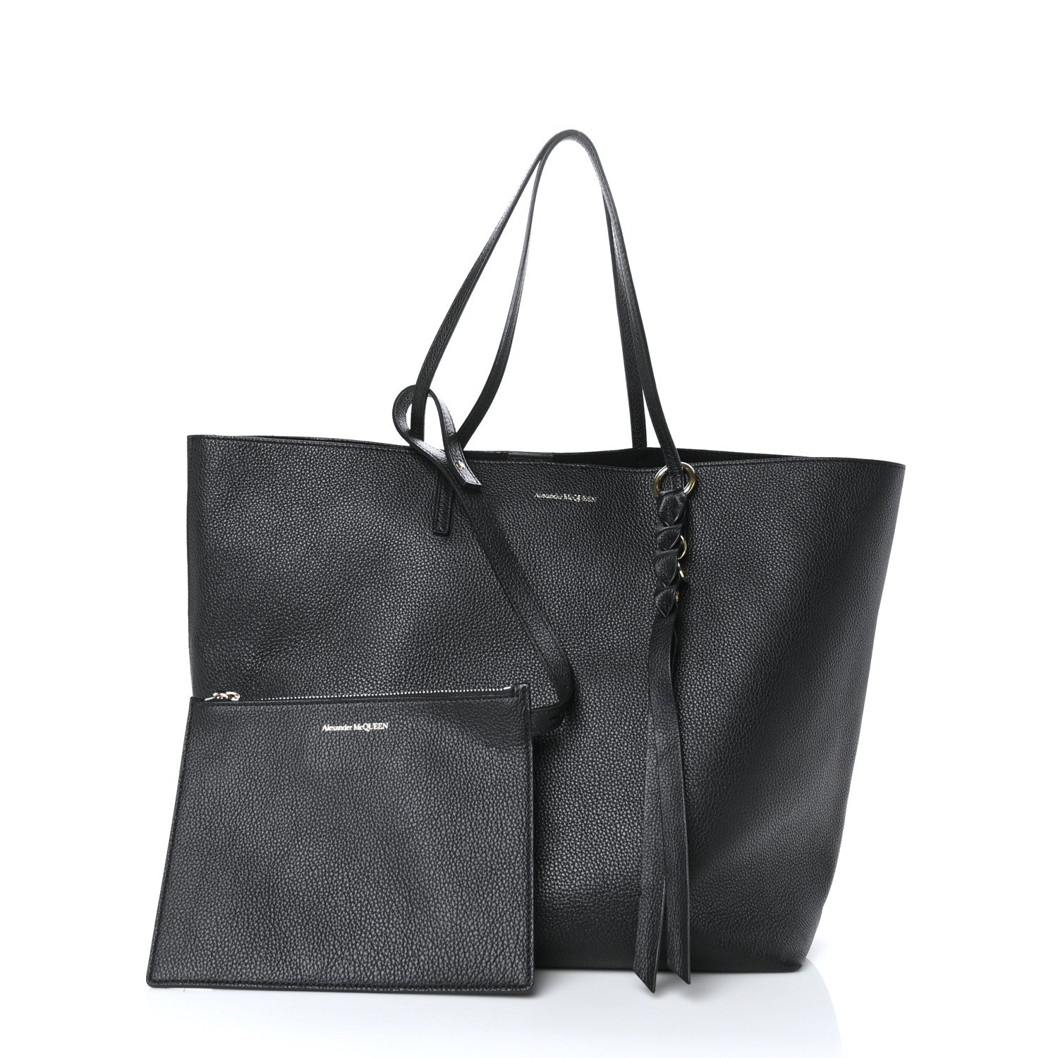 Alexander McQueen Grained Calfskin Skull Open Shopper Tote Black 2 of 9