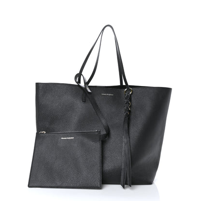 Alexander McQueen Grained Calfskin Skull Open Shopper Tote Black 2 of 9