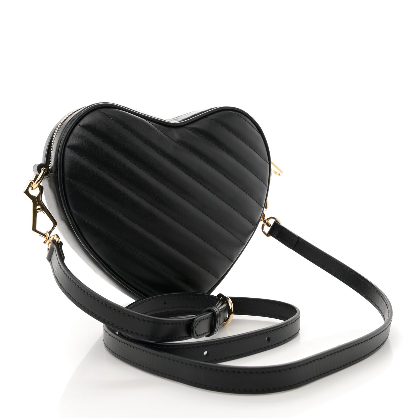 Calfskin Matelasse Diagonal Mini Interlocking G Heart Shoulder Bag Black