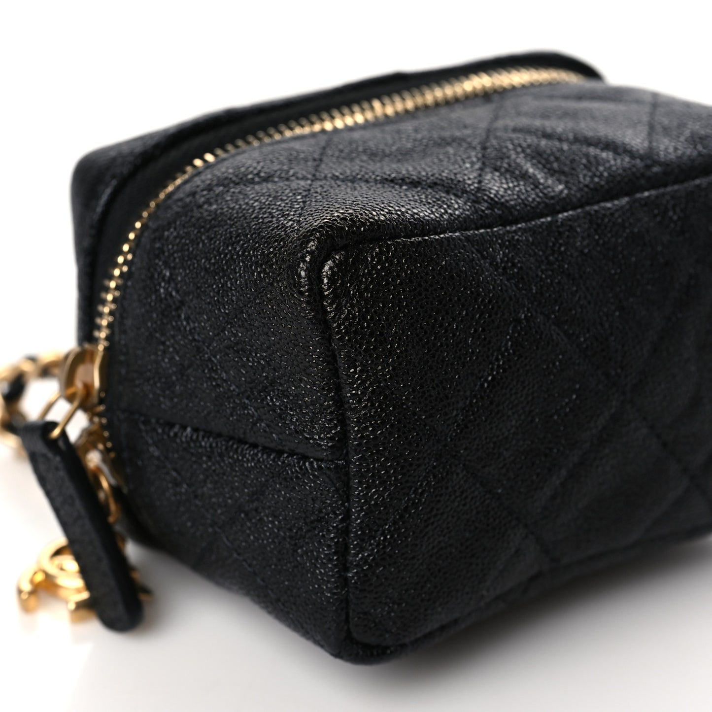 Caviar Quilted Mini Top Handle Vanity With Chain Black