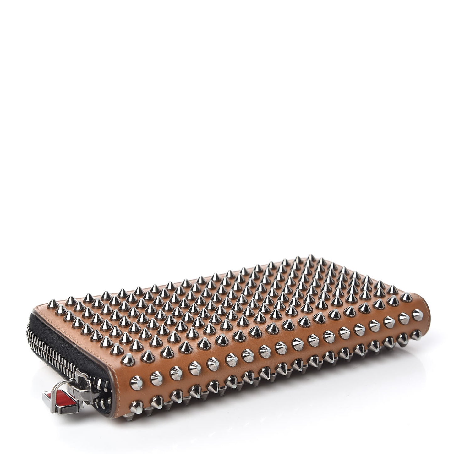 Calfskin Panettone Spiked Zip Around Wallet Caramel