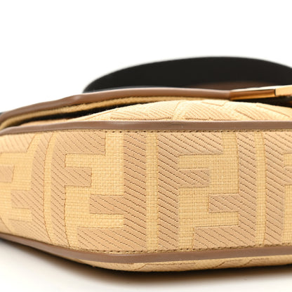 Fendi Raffia Vitello King Lucido FF Embroidered Baguette Grano Sand 9 of 10
