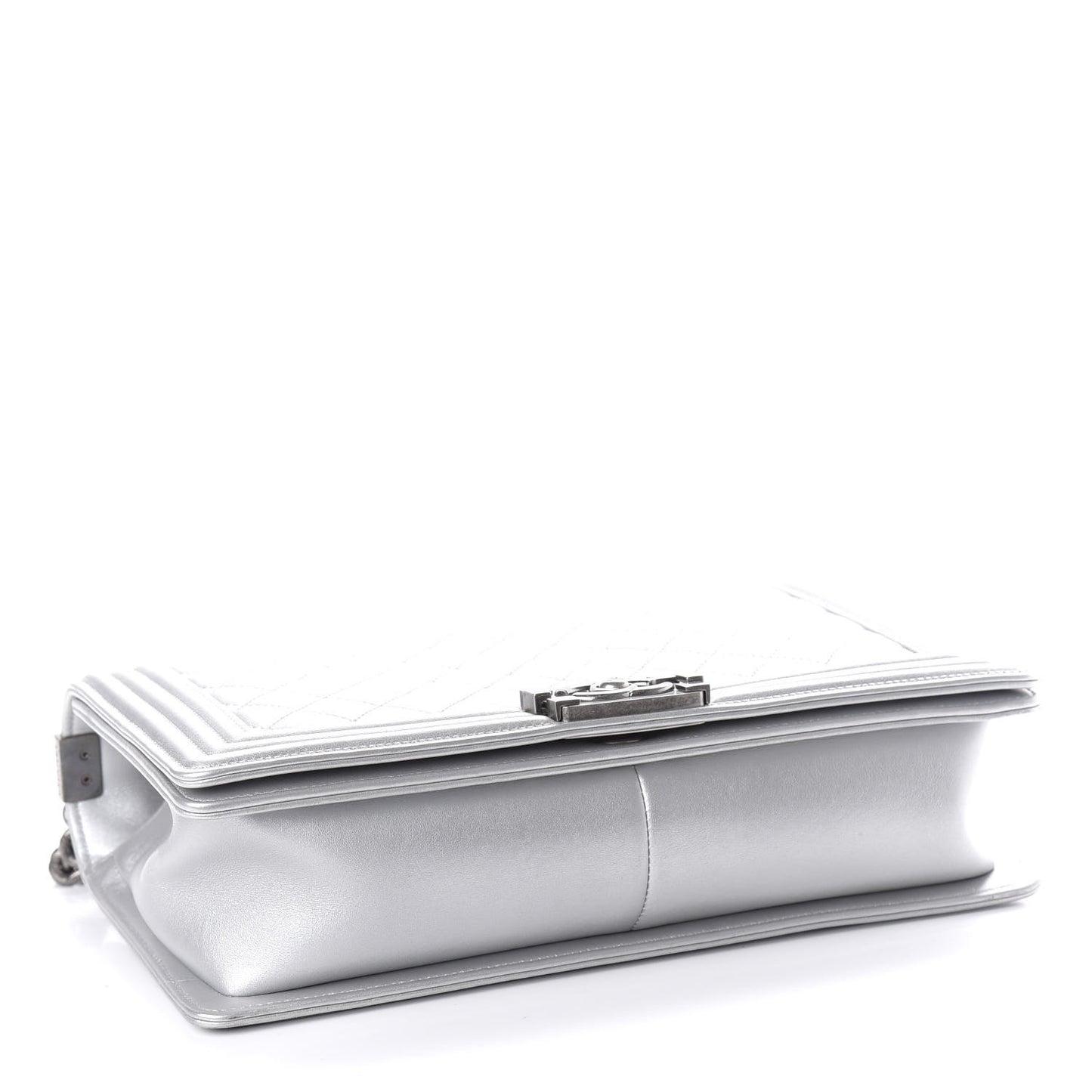 Metallic Calfskin Quilted New Medium Plexiglass Boy Flap Silver