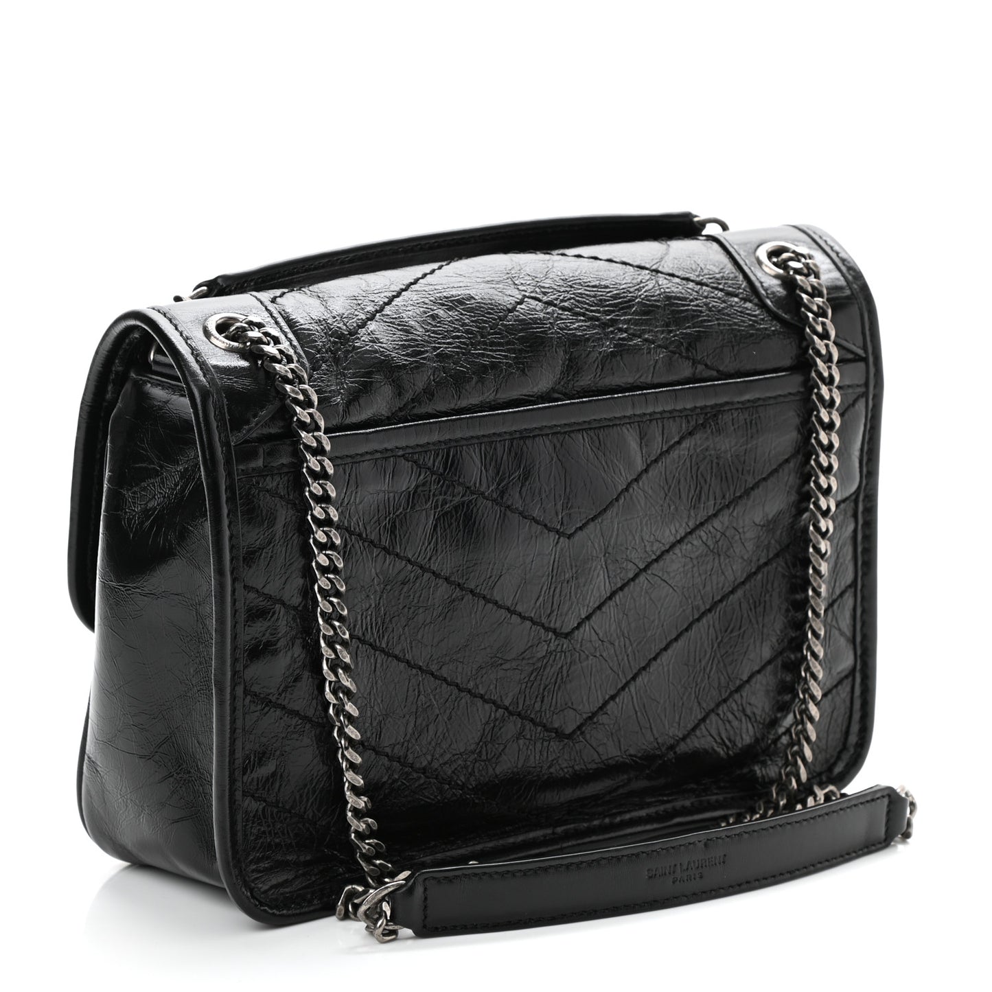 Crinkled Lambskin Matelasse Monogram Baby Niki Chain Satchel Black