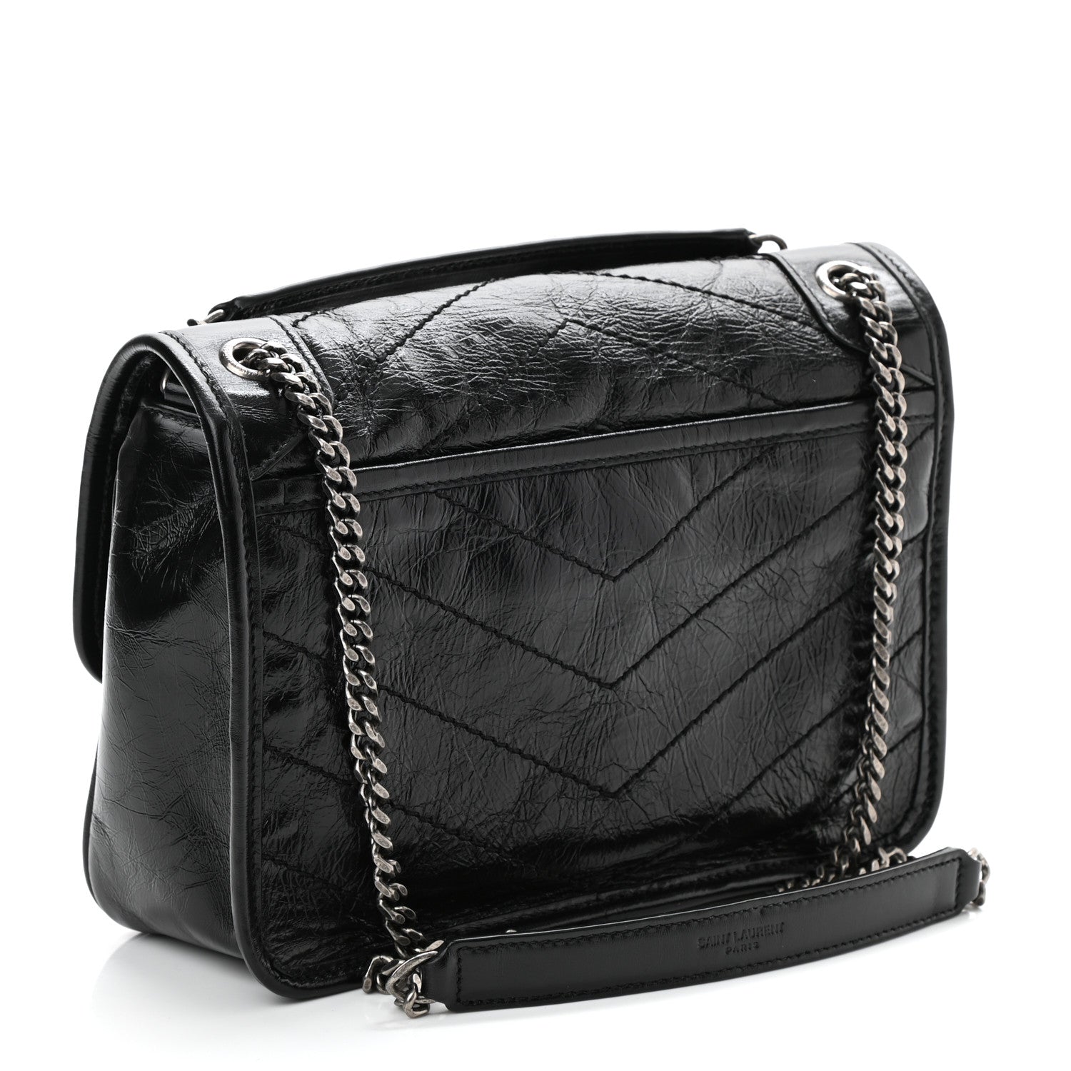 Saint Laurent Crinkled Lambskin Matelasse Monogram Baby Niki Chain Satchel Black 3 of 12
