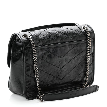 Saint Laurent Crinkled Lambskin Matelasse Monogram Baby Niki Chain Satchel Black 3 of 12