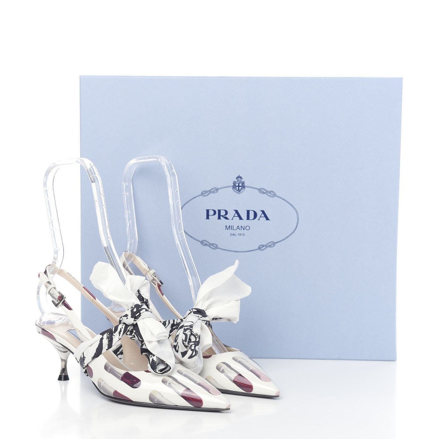 Vernice Stampa 35mm Slingback Pumps 38 White Black