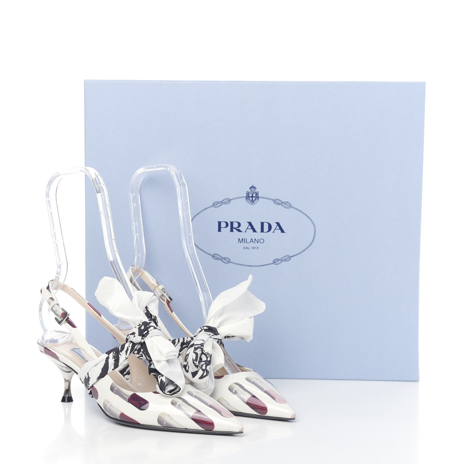Prada Vernice Stampa 35mm Slingback Pumps 38 White Black 8 of 8