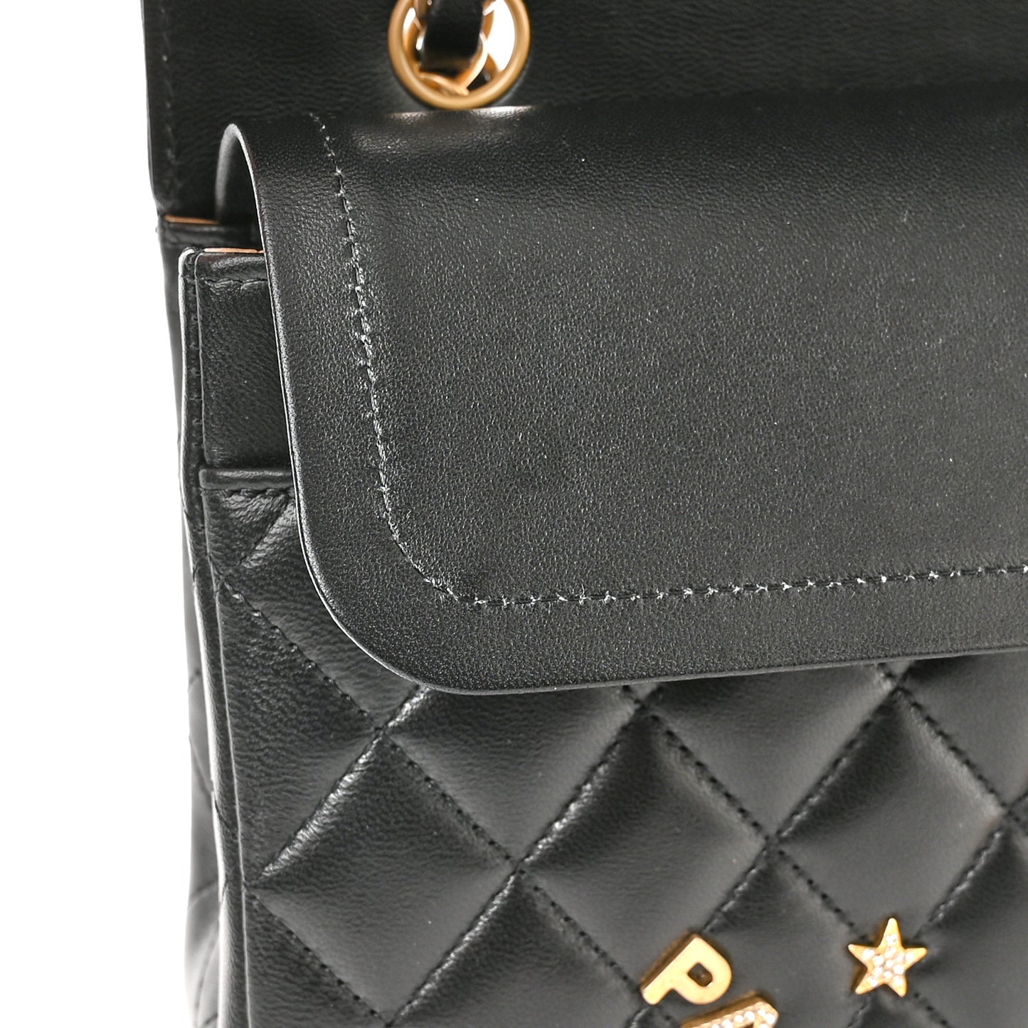 Lambskin Quilted Medium Rue Cambon Charms Double Flap Black