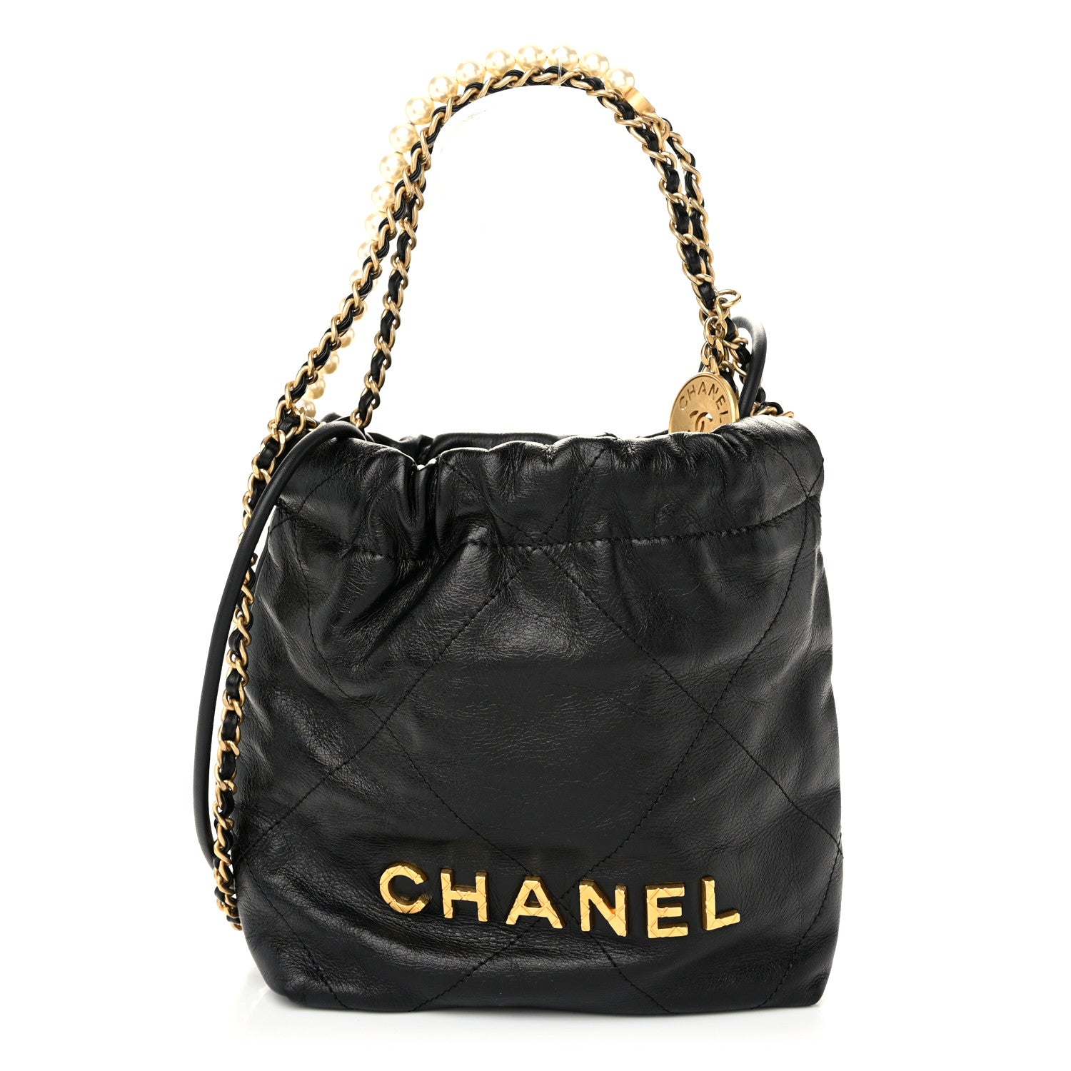 Chanel Shiny Crumpled Calfskin Quilted Pearl Mini Chanel 22 Black 1 of 11