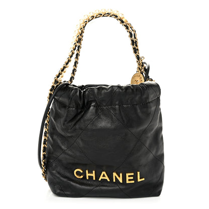 Chanel Shiny Crumpled Calfskin Quilted Pearl Mini Chanel 22 Black 1 of 11