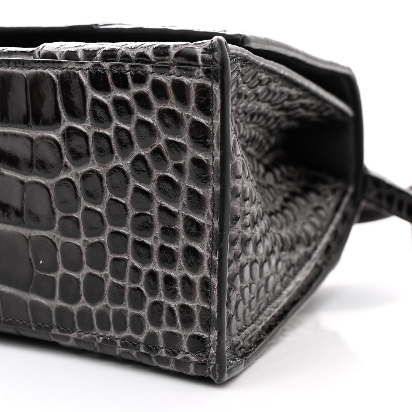 Shiny Calfskin Crocodile Embossed Medium Hourglass Top Handle Bag Dark Grey