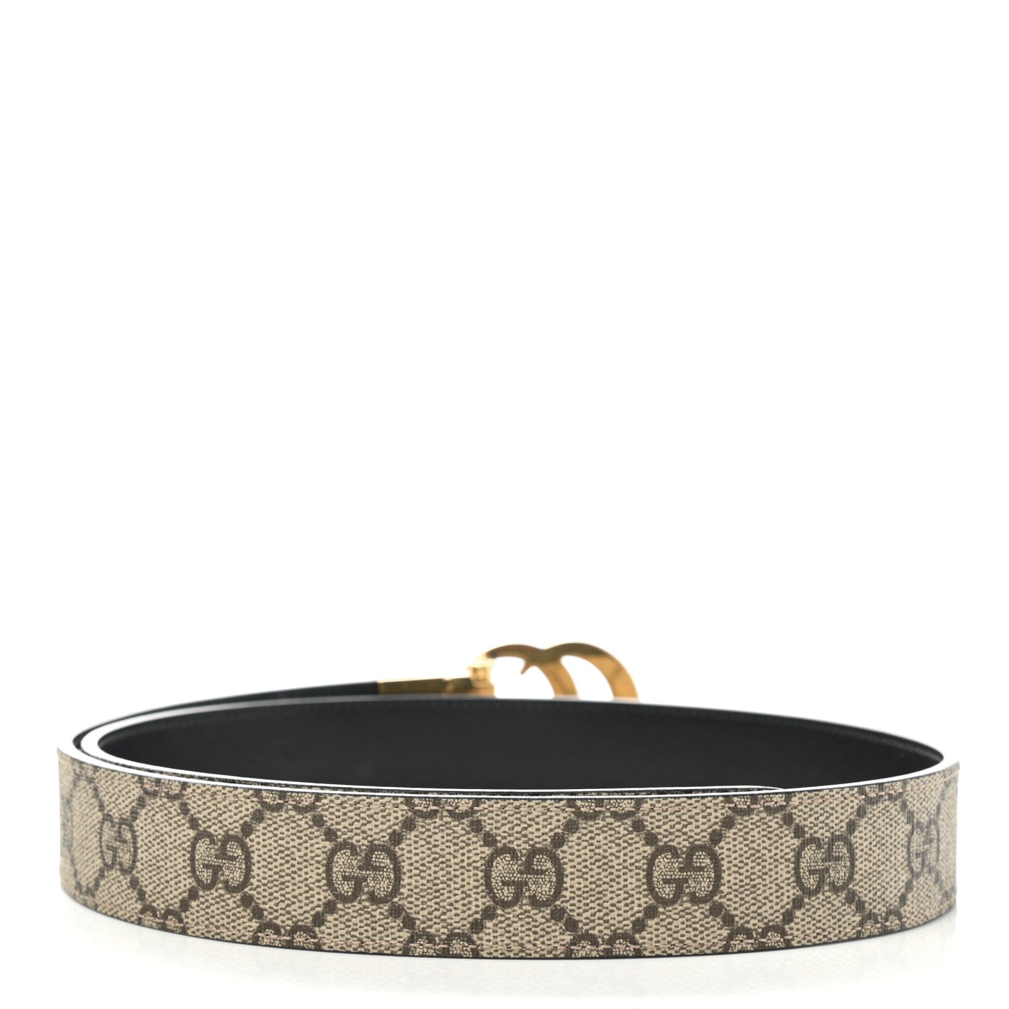GG Supreme Monogram Plutone Calfskin Double G Reversible 30mm Belt 80 32 Beige Ebony Black