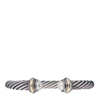 David Yurman Sterling Silver 14K Yellow Gold Pearl 7mm Cable Classics Bracelet 1 of 4