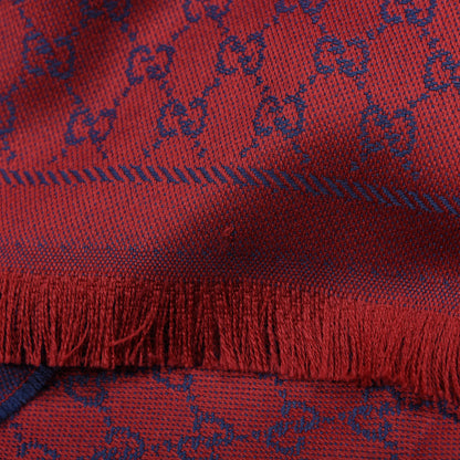 Gucci Wool Jacquard Monogram Reversible Stencil Fringe Scarf Red Purple 5 of 5