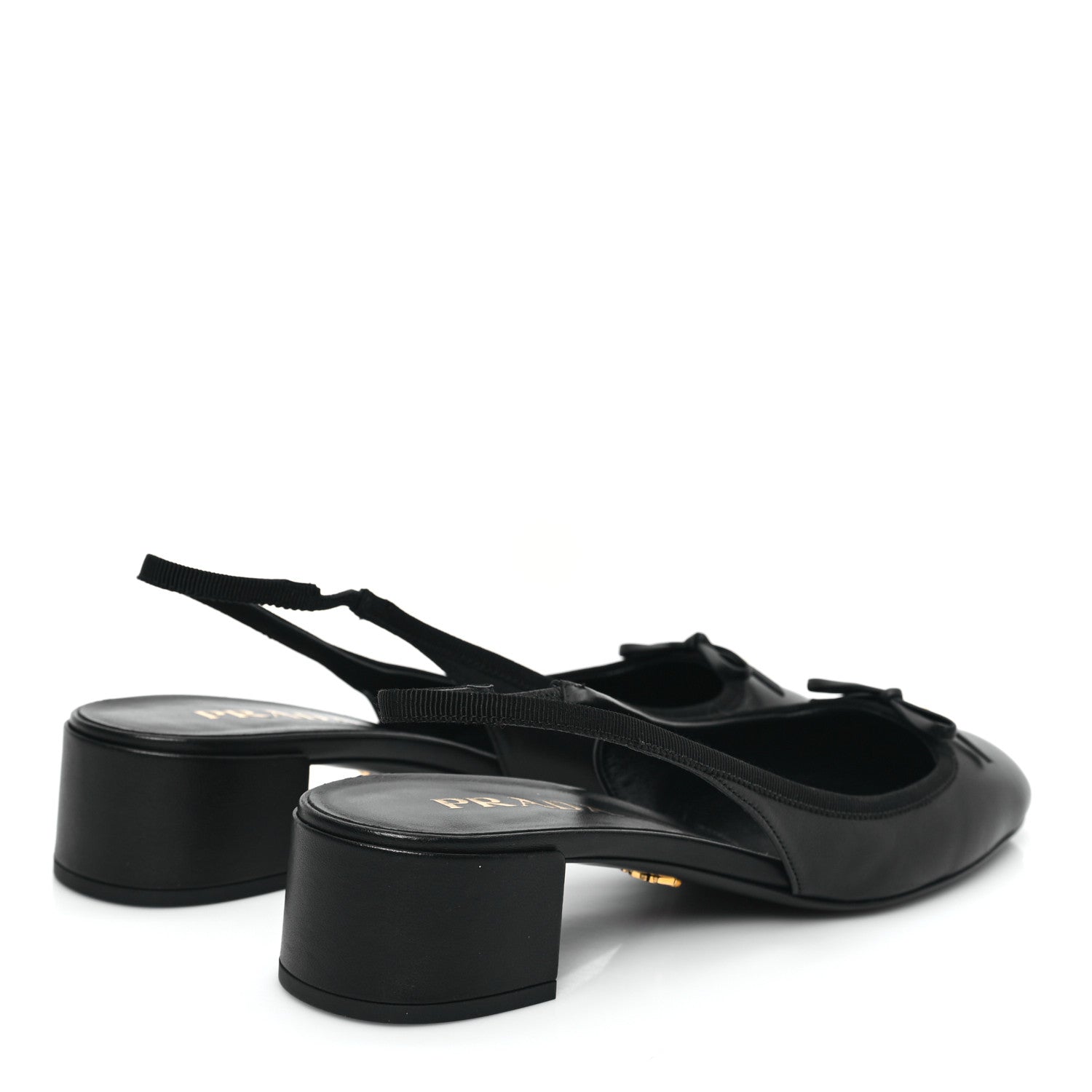 Prada Nappa Triangle Bow 45mm Slingback Pumps 39 Black 4 of 8