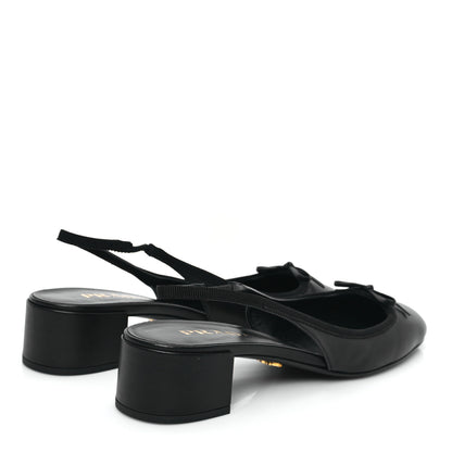 Prada Nappa Triangle Bow 45mm Slingback Pumps 39 Black 4 of 8