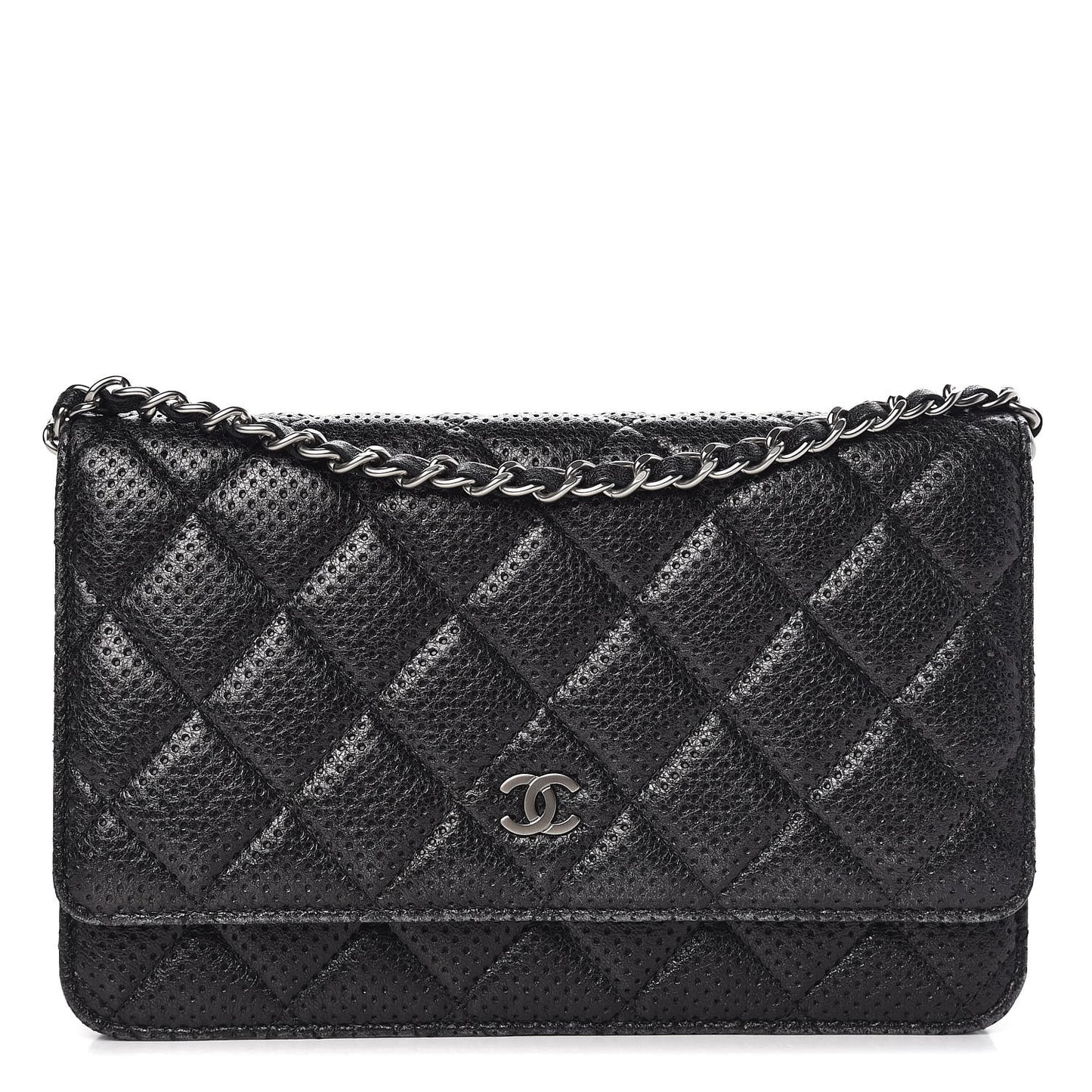 Perforated Lambskin Quilted Wallet On Chain WOC Black