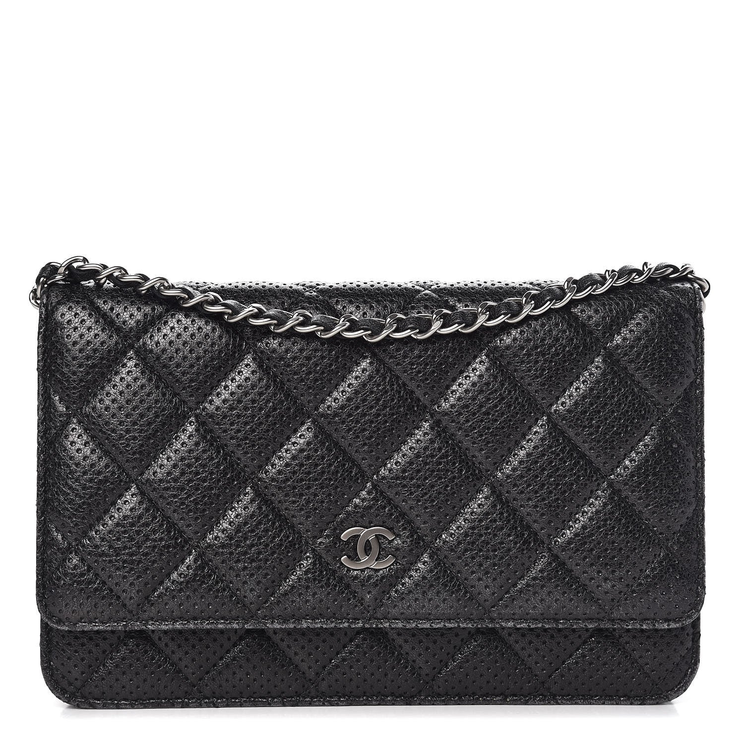 Chanel Perforated Lambskin Quilted Wallet On Chain WOC Black 1 of 11