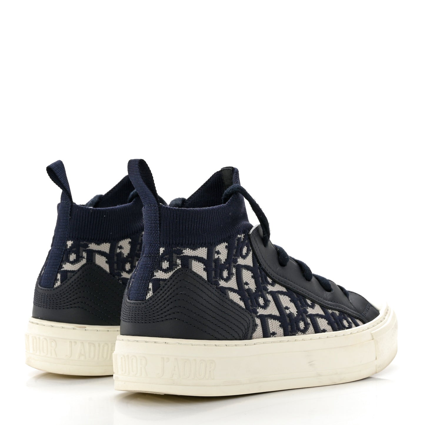 Technical Knit Calfskin Oblique Womens Walk'n Dior Mid Top Sneakers 35 Deep Blue