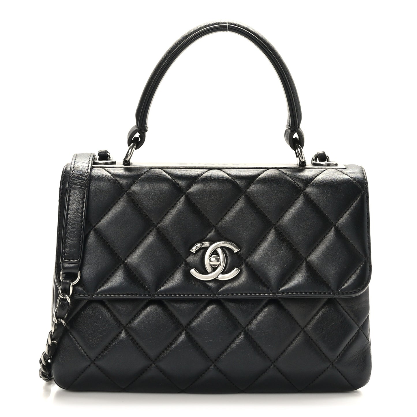 Lambskin Quilted Small Trendy CC Dual Handle Flap Bag Black