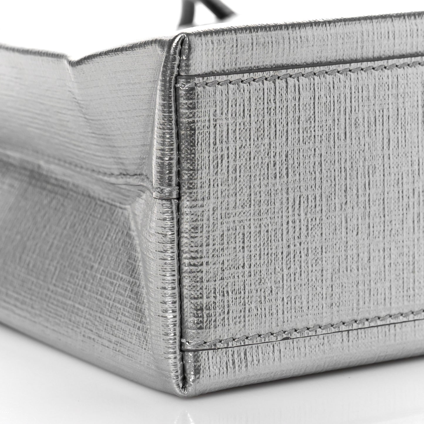 Metallic Squared Calfskin Logo North South Shopper Tote XXS Silver
