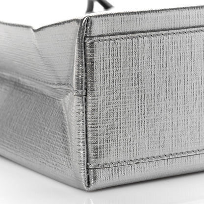 Balenciaga Metallic Squared Calfskin Logo North South Shopper Tote XXS Silver 7 of 8
