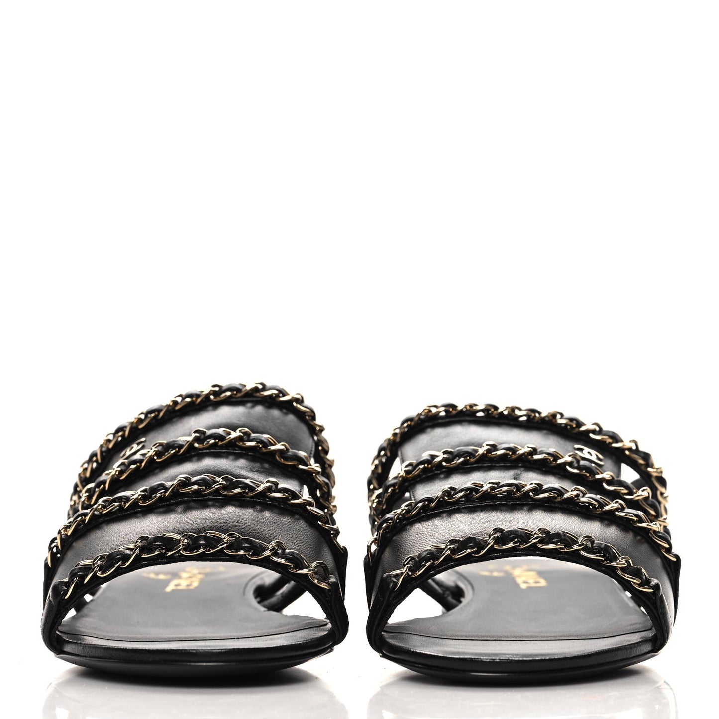 Lambskin Chain CC Sandals 40 Black
