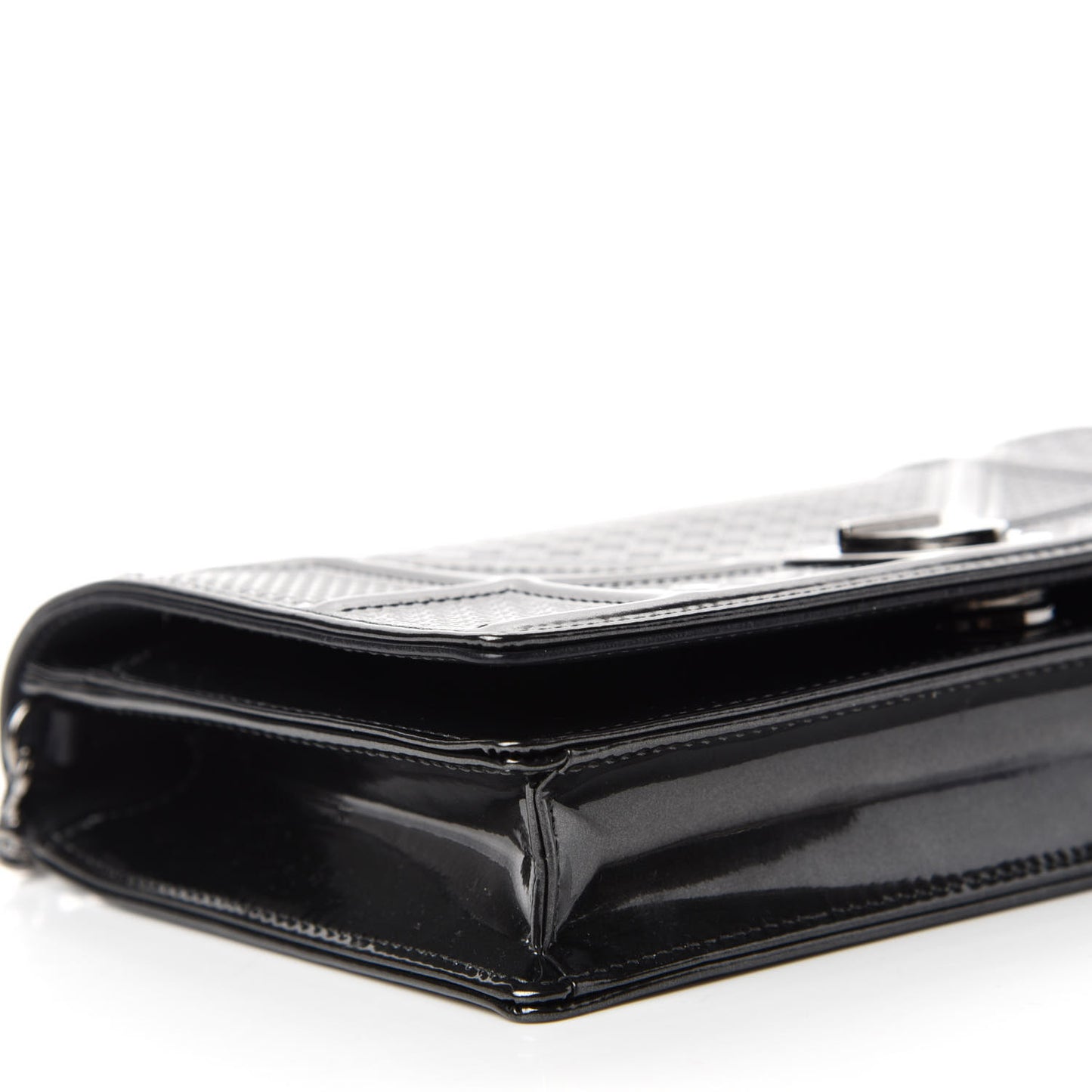 Metallic Patent Micro-Cannage Diorama Wallet on Chain Pouch Onyx Black