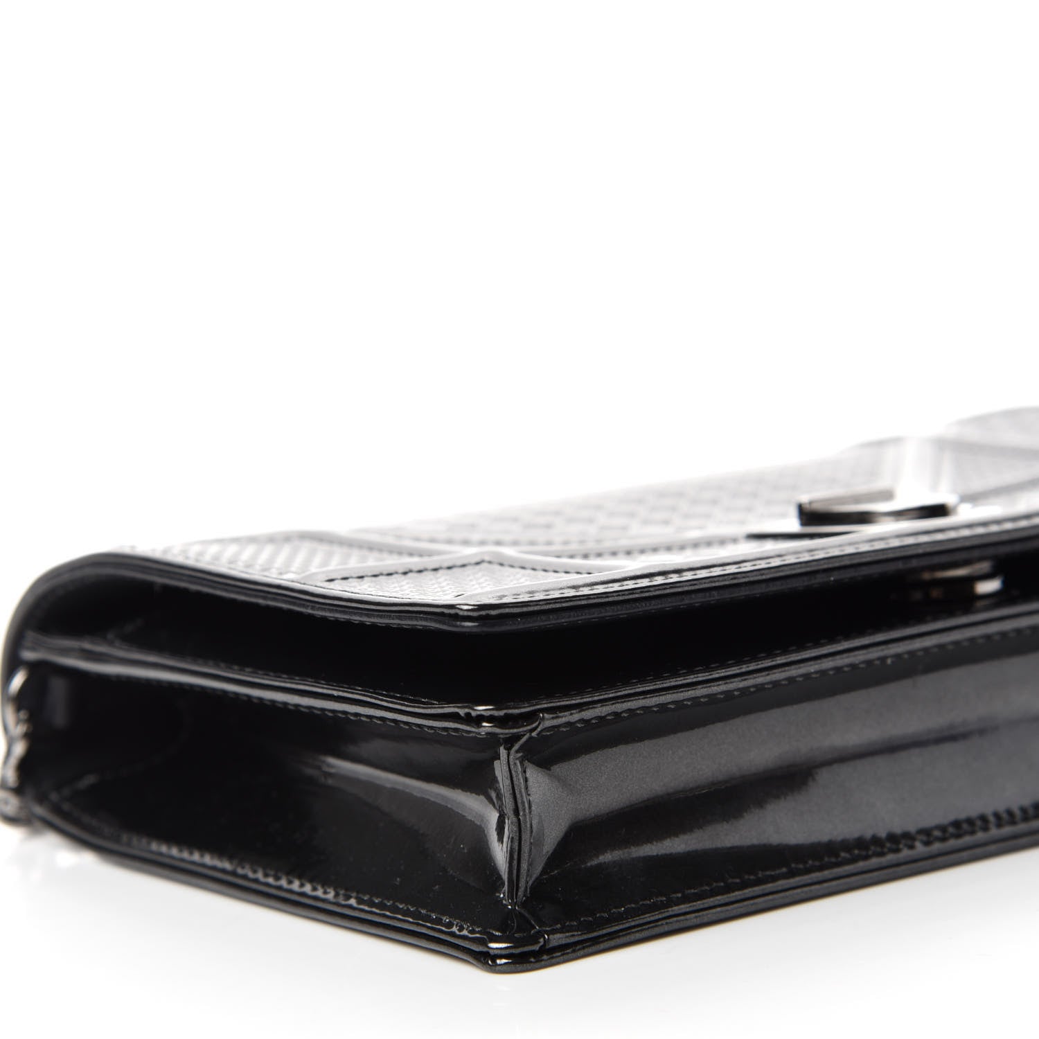 Christian Dior Metallic Patent Micro-Cannage Diorama Wallet on Chain Pouch Onyx Black 6 of 10