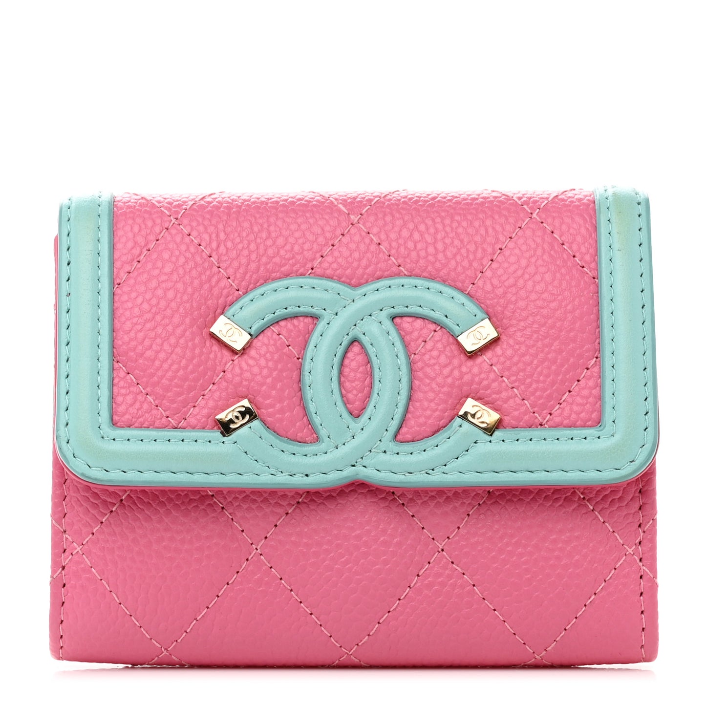 Caviar Quilted Filigree Flap Card Holder Pink Blue Green