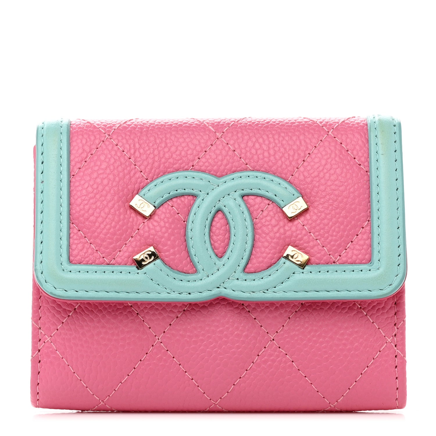 Chanel Caviar Quilted Filigree Flap Card Holder Pink Blue Green 1 of 8