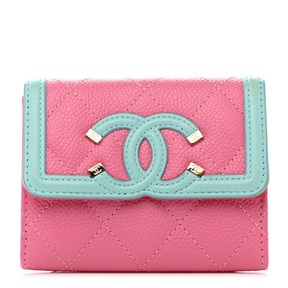 Chanel Caviar Quilted Filigree Flap Card Holder Pink Blue Green 1 of 8