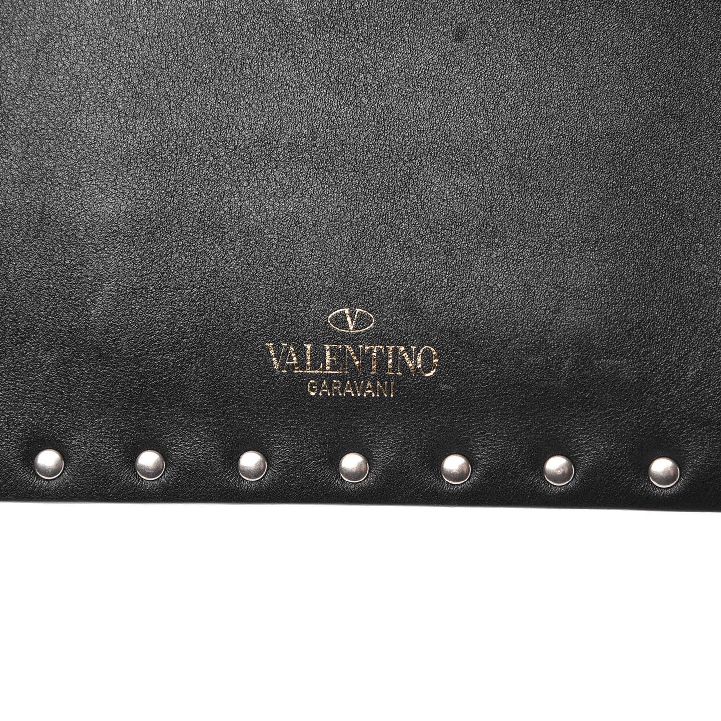 Vitello Medium Rockstud Envelope Flat Wristlet Pouch Black