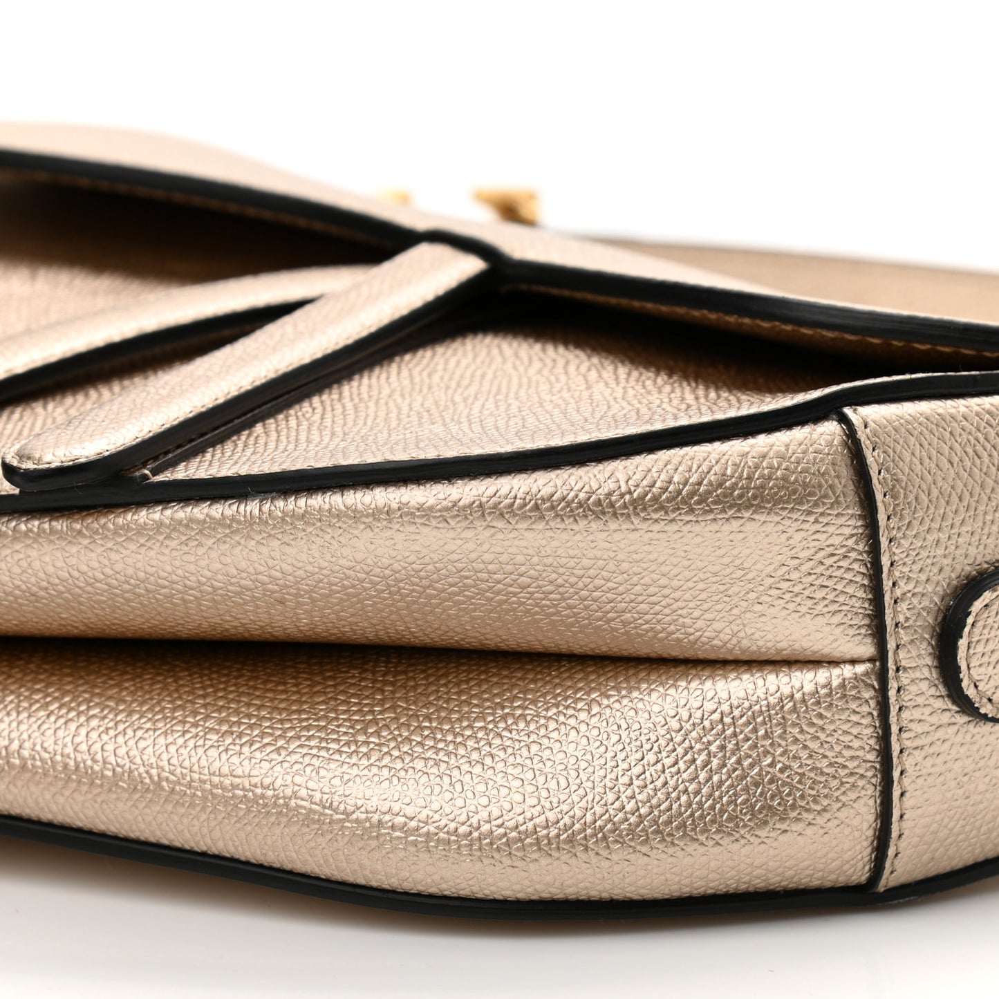 Metallic Grained Calfskin Saddle Bag Gold