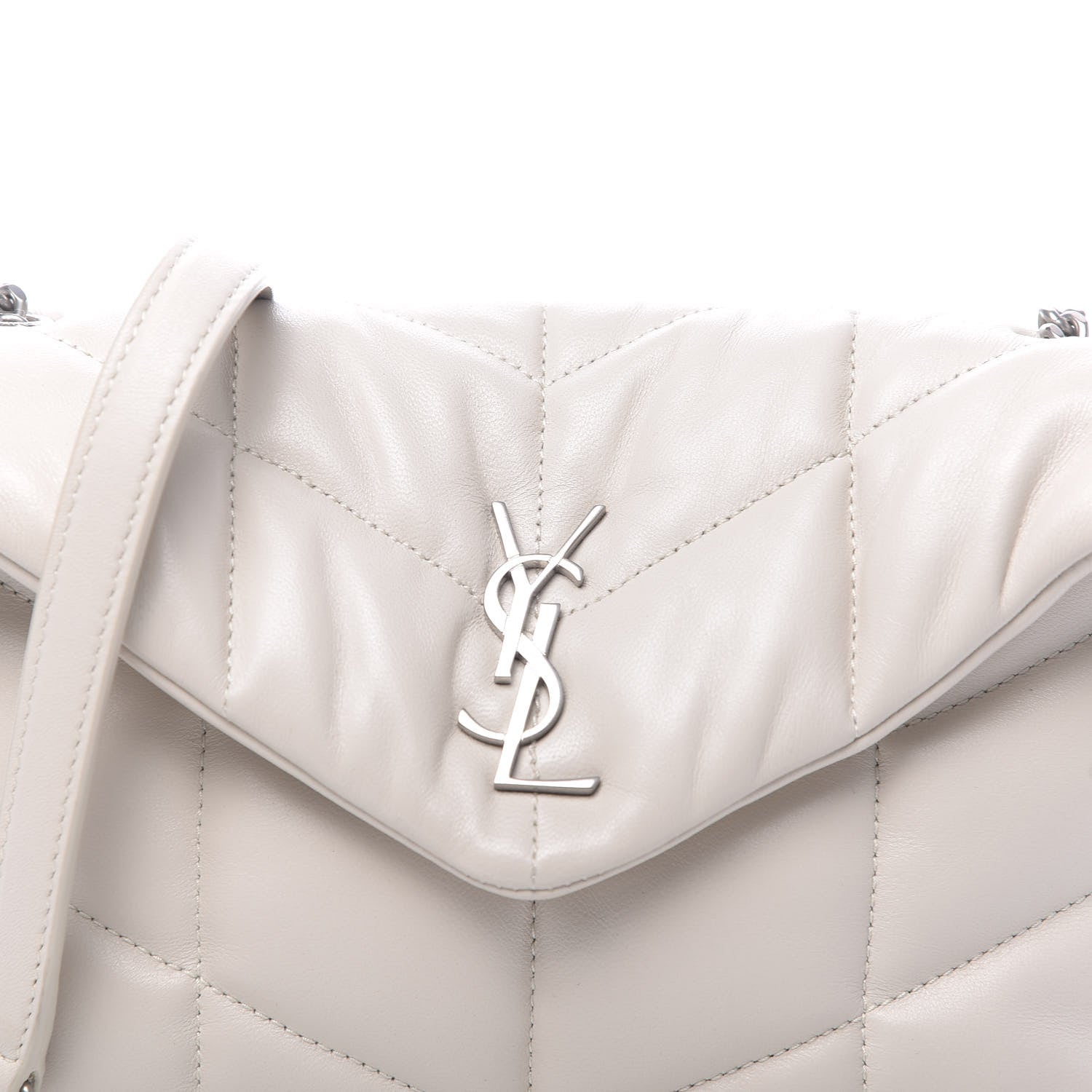 Saint Laurent Lambskin Quilted Toy Loulou Puffer Monogram Chain Satchel Crema Soft 7 of 9