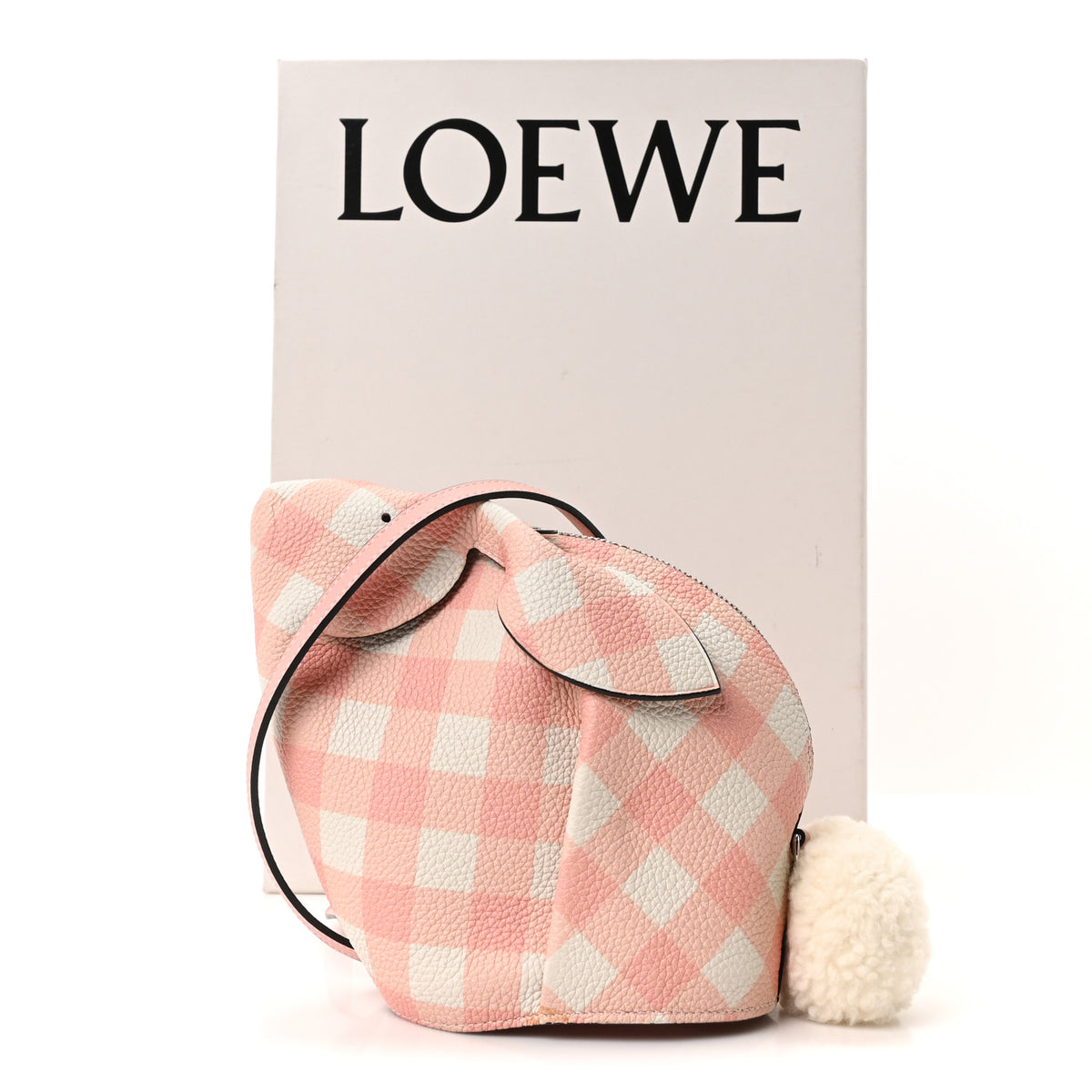 Loewe Calfskin Shearling Gingham Mini Bunny Crossbody Bag Pink 11 of 11