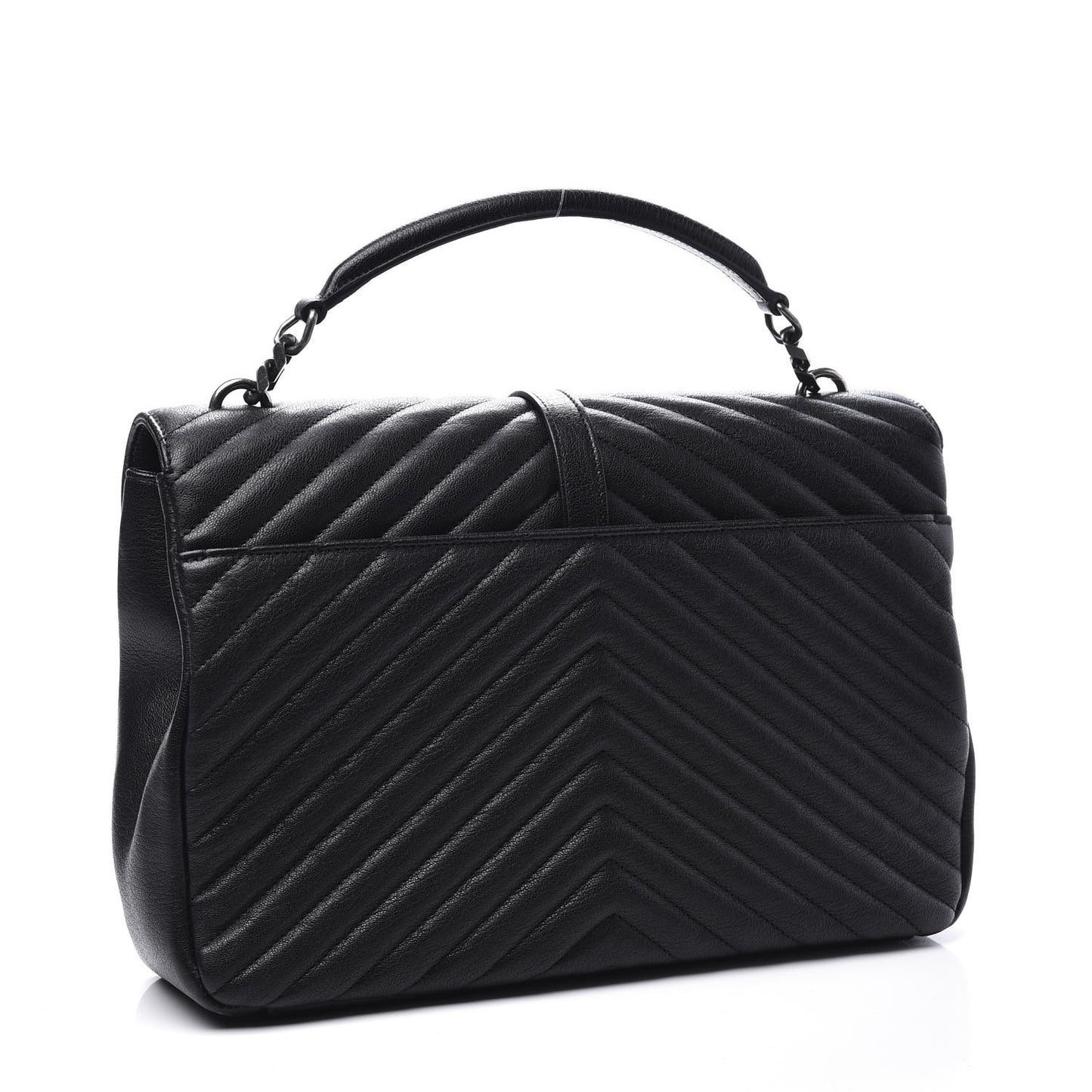 Sheepskin Matelasse Chevron Monogram Large College Satchel Black