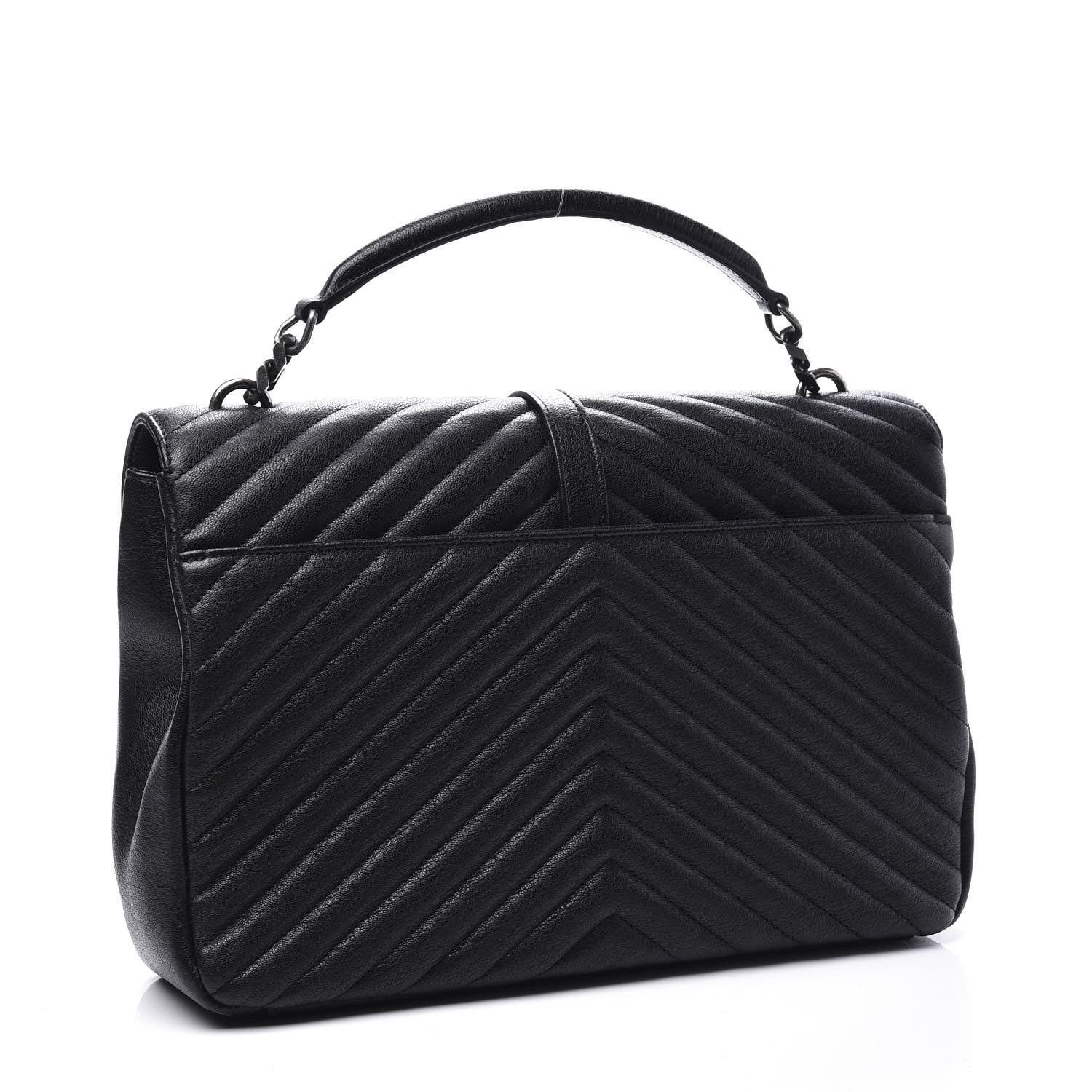 Saint Laurent Sheepskin Matelasse Chevron Monogram Large College Satchel Black 2 of 8