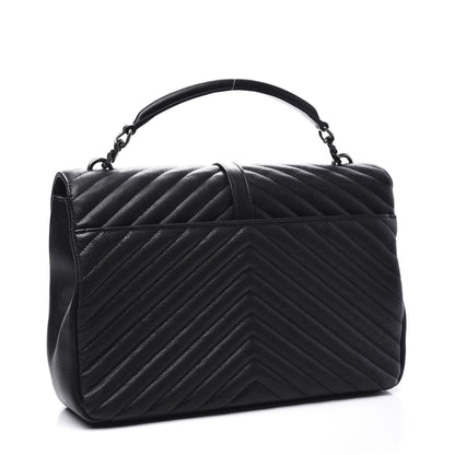 Saint Laurent Sheepskin Matelasse Chevron Monogram Large College Satchel Black 2 of 8