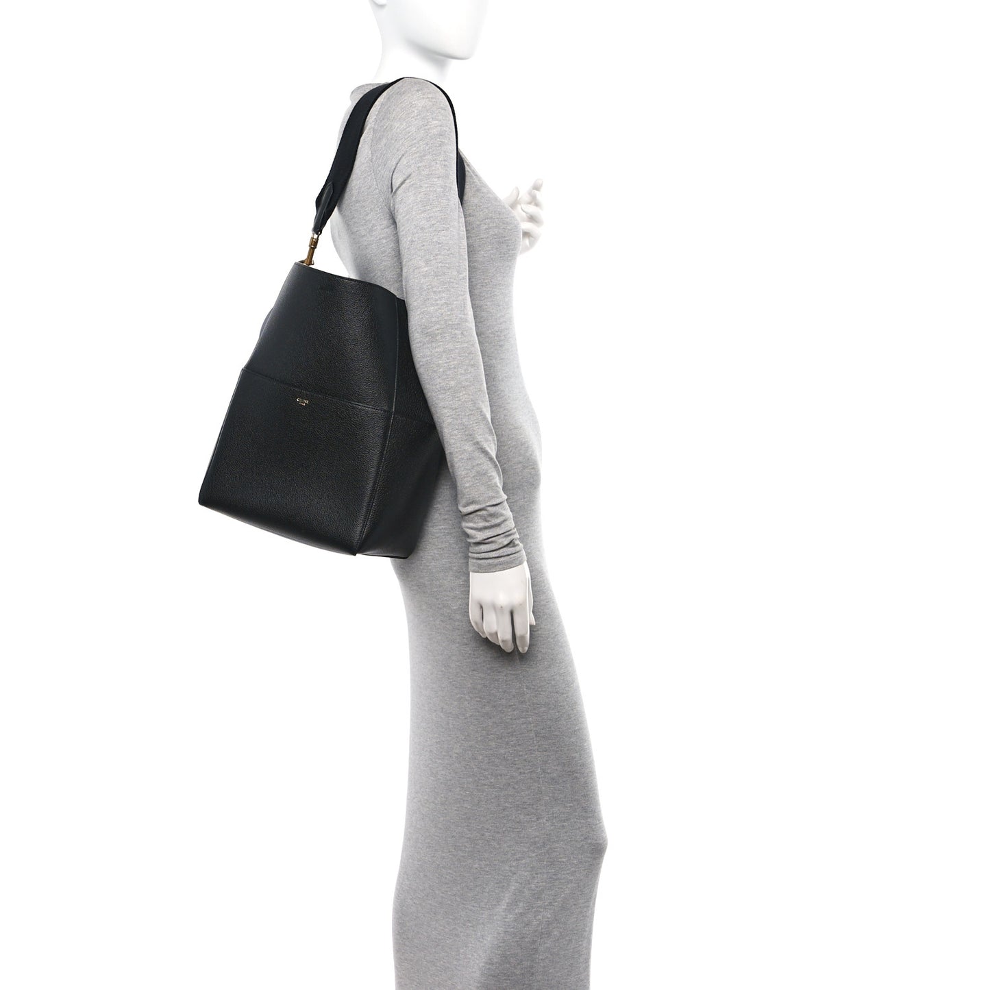 Soft Grained Calfskin Sangle Bucket Bag Black
