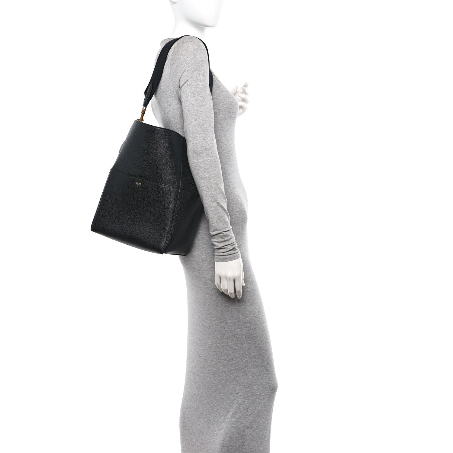 Celine Soft Grained Calfskin Sangle Bucket Bag Black 2 of 10