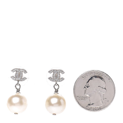 Chanel Crystal Pearl CC Drop Earrings Silver 2 of 4
