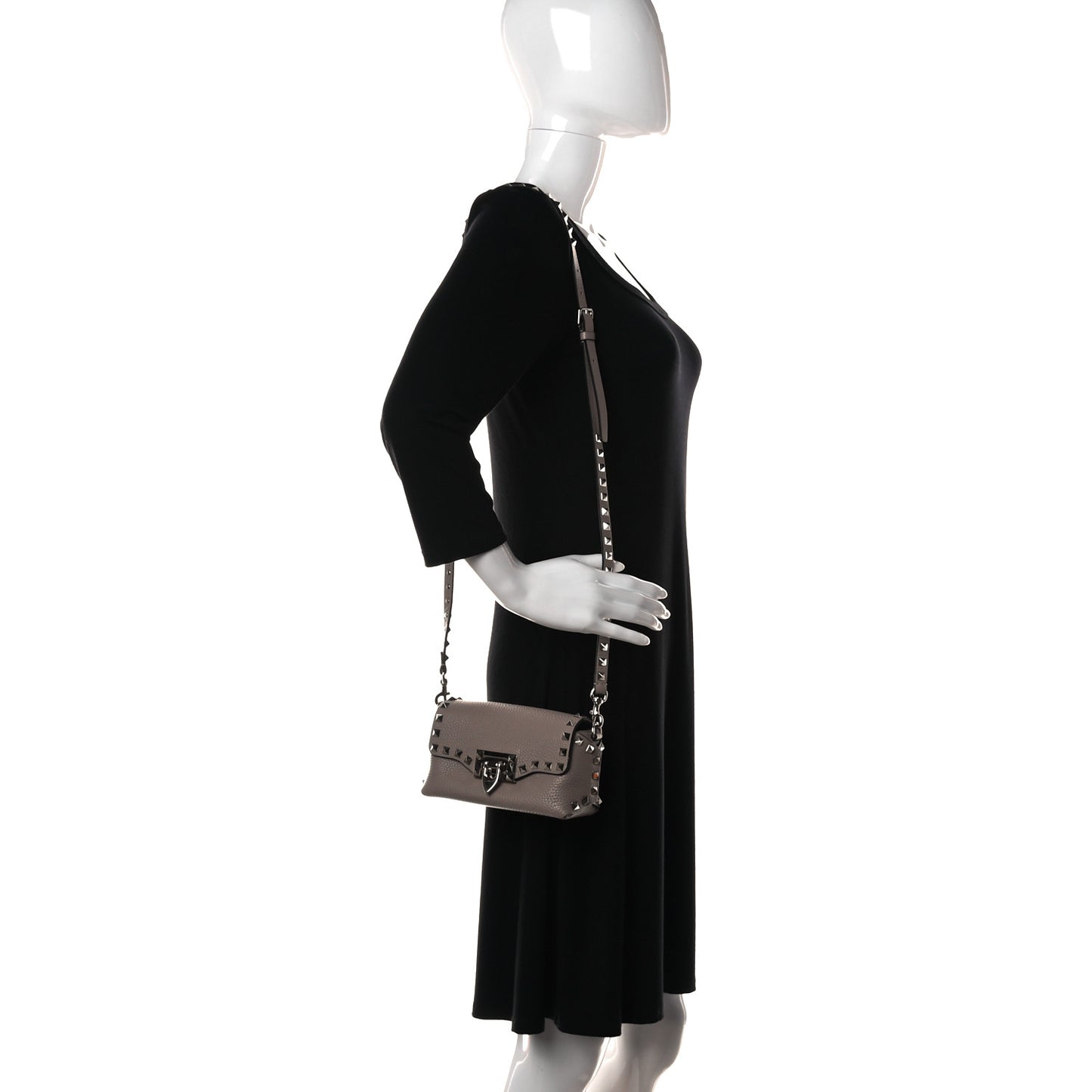 Pebbled Calfskin Mini Rockstud Crossbody Bag Poudre