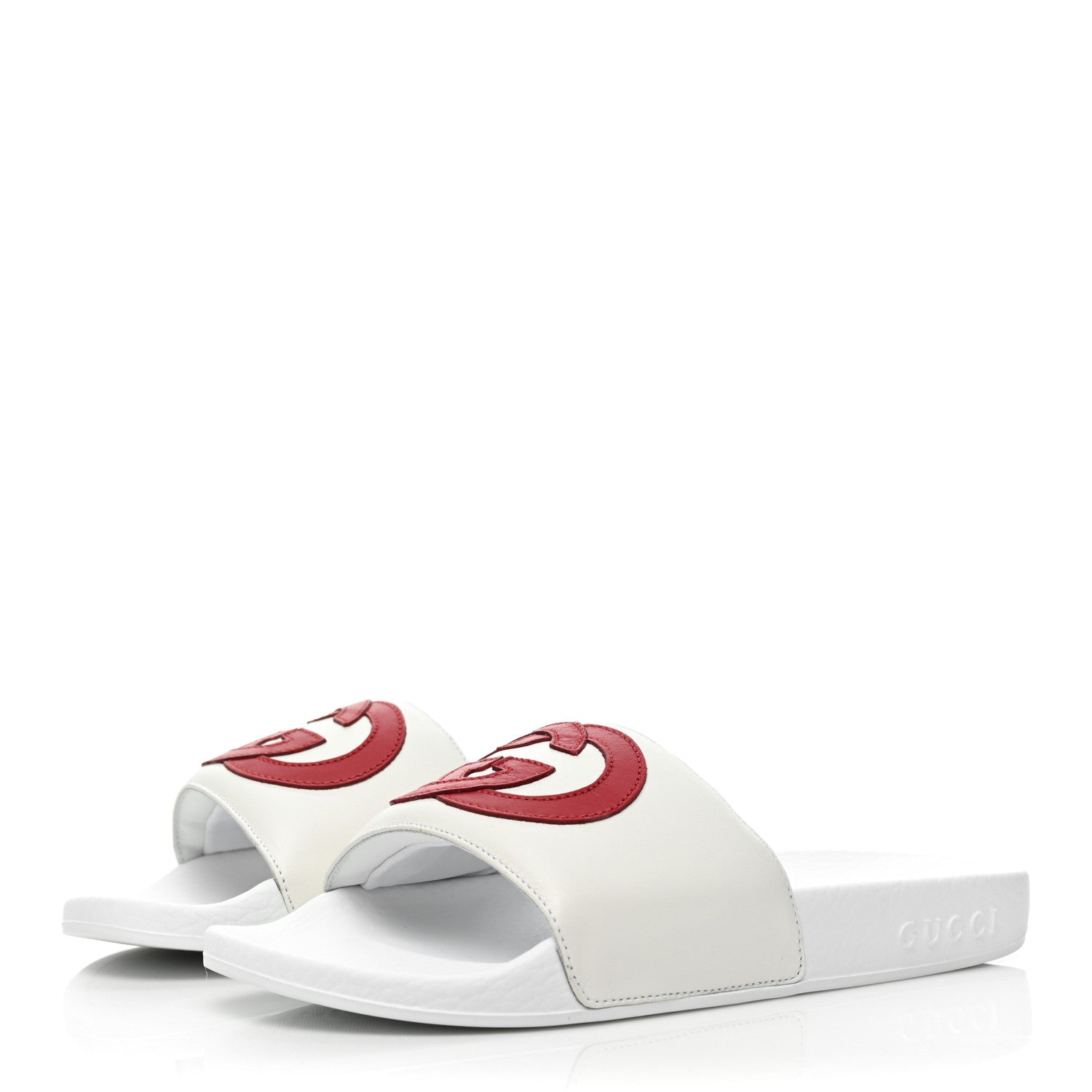 Gucci Nappa Miro Soft Calfskin Womens Interlocking G Slide Sandals 37 Great White Hibiscus Red 3 of 9