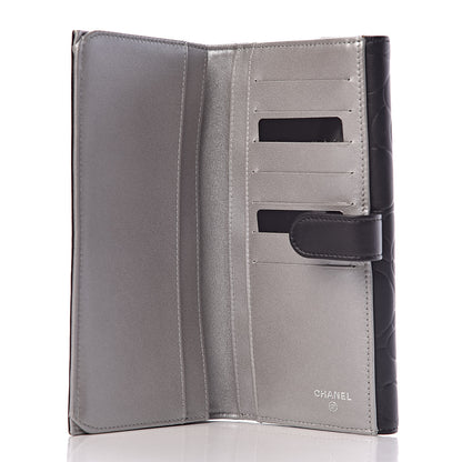 Chanel Lambskin Camellia Embossed Long Double Wallet Black 5 of 9