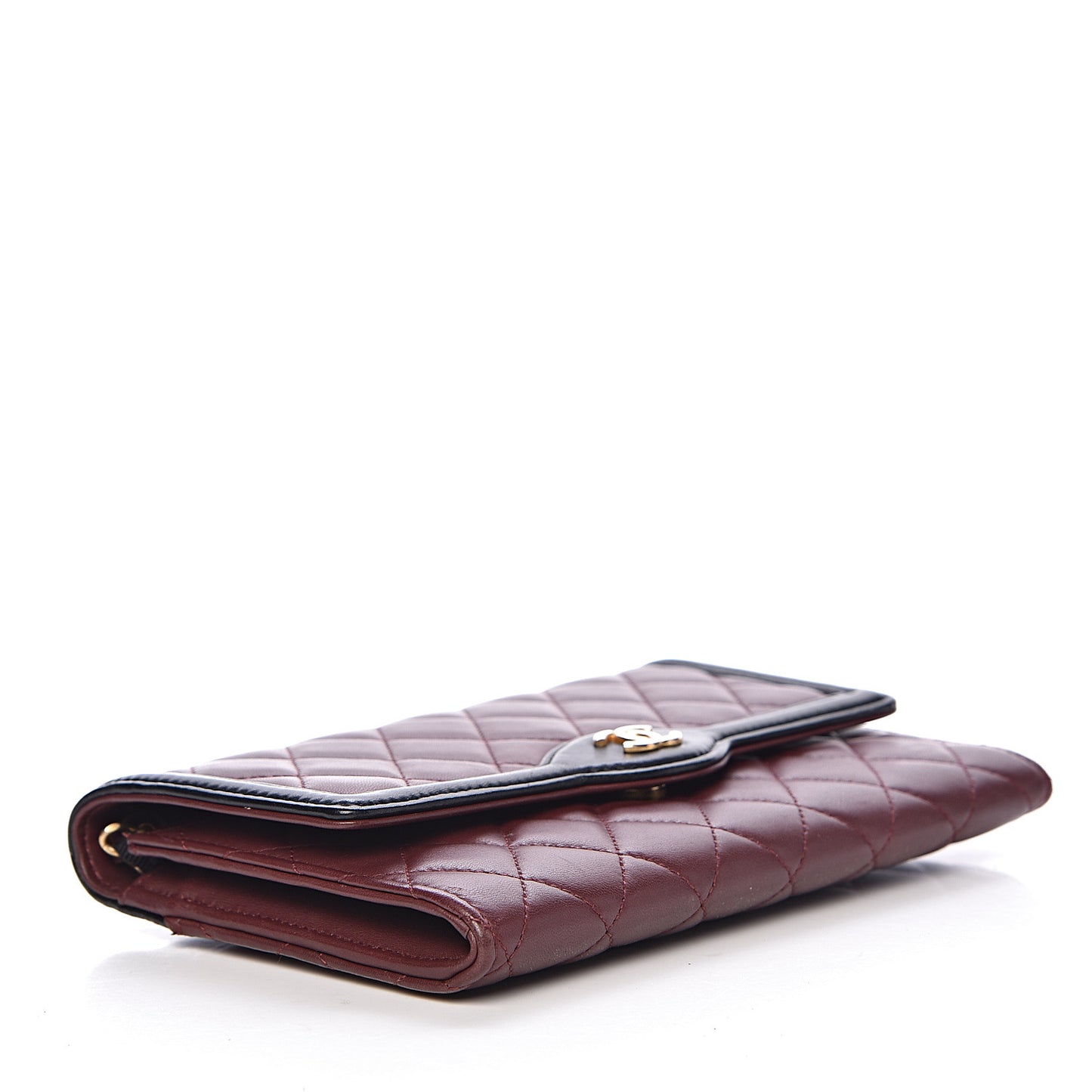 Lambskin Quilted Two Tone Clutch With Chain Burgundy Black