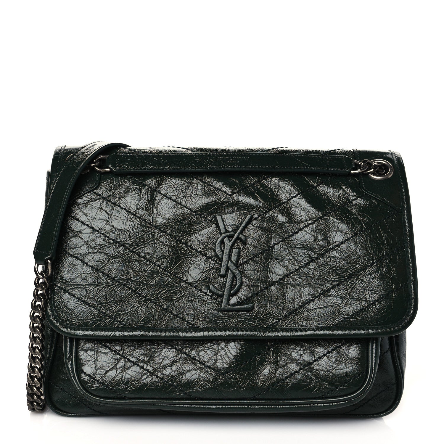 Saint Laurent Crinkled Calfskin Matelasse Monogram Medium Niki Chain Satchel Military Olive 1 of 9